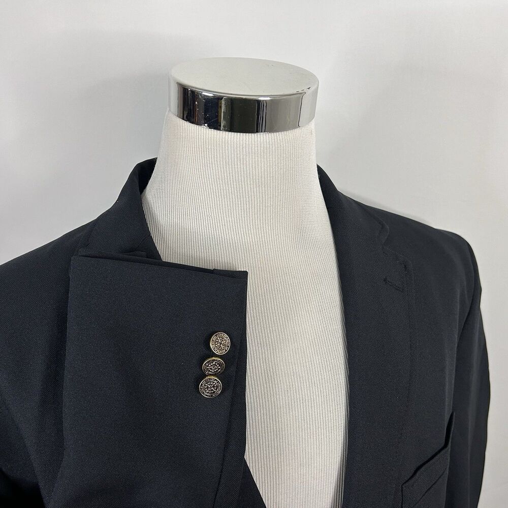 NWT Louis Martin 48R Blazer Dark Navy Blue Gold Two Button Vented 100% Polyester